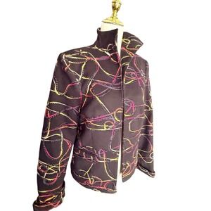 3 Sisters Womens Brown Abstract Swirl Embroidered Cotton Jacket Size M 3S936